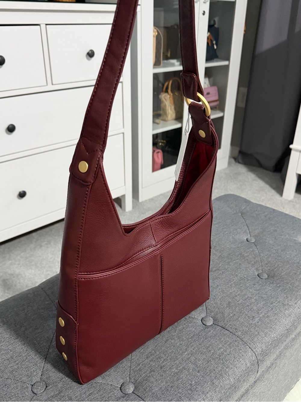 NWT! Hammitt Tim Medium Bag in Cherrywood Pebble/Brushed Gold